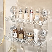 cheap Storage &amp; Organization-Light Luxury Style Punch-Free Storage Rack Suction Cup Corner Shelf Bathroom Triangle Organizer Wall Mounted No Drilling Washstand Rack for Toiletries and Essentials