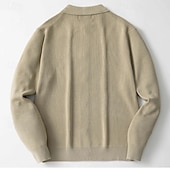 billiga cardigan tröja för män-Herr Tröja Cardigan Tröja Ribbad Sticka Vanliga toppar Stickat Slät Vik-över krage Semester Mode Ledigt Dagliga kläder Kläder Vår &amp; Höst Khaki grön M L XL