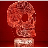 economico Illuminazione di Props di Halloween-Luce notturna a forma di teschio per bambini, lampada da tavolo a LED con illusione 3D, 16 colori cangianti, telecomando e timer, il miglior regalo di Natale, Halloween e compleanno per bambini.