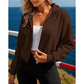 economico Giacche da corsa-Per donna Felpa con cappuccio cardigan Cerniera completa Breve Manica Lunga Top Athleisure Autunno Antivento Escursionismo Allenamento Atletico abbigliamento sportivo Abbigliamento sportivo Tinta