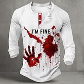 abordables T-shirts d&#039;Halloween-Homme Halloween Drôle Taches de sang Chemise Henley manche longue Mode Mignon Quotidien Occasionnel Fête Sortir Printemps &amp; Automne Toutes saisons Blanche Henley T-shirt Henley
