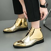 cheap Dress Boots-Men&#039;s Shiny Gold Lace-Up Ankle Boots – Fashion Statement Dress Boots for Stage Shows, Prom Nights &amp; Festivals