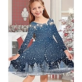 halpa 3D Shining Vision -mekko-Tyttöjen 3D Lumihiutale Mekko Pitkähihainen Kesä Kevät Loma Päivittäin Pyhäpäivä Prinsessa Kaunis Makea Lapset 4-12 vuotta Rento mekko A linjainen mekko Polvipituinen Normaali