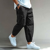 preiswerte Klassiker-Herren Cargo-Hosen Leinenhosen Hose Shorts Sommerhose Elastischer Bund Einfach Komfort Atmungsaktiv Volle Länge Lässig Täglich Ferien Urlaub Mode Schwarz Weiß Unelastisch