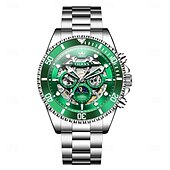 abordables Montres à quartz-OLEVS Hommes Montre à quartz Créatif Mode Décontracté Montre-bracelet Remontage automatique Phase de Lune Lumineux IMPERMÉABLE Acier Suivre