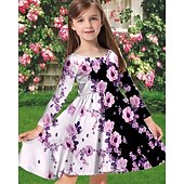 preiswerte 3D Blumenkleid-Mädchen&#039; 3D Blume Kleid Langarm Sommer Frühling Urlaub Täglich Ferien Prinzessin Schön Süß Kinder 4-12 Jahre Freizeitkleid A Linie Kleid Knielang Normale Passform