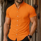 economico Strada-Per uomo Camicia Camicia di lino Camicia con colletto alla coreana Camicia Estiva Abbigliamento da spiaggia Camicia con Bottoni Semplice Vacanza Casuale Nero Bianco Arancione Grigio Manica Corta