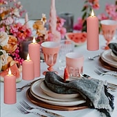 preiswerte Kerzenlicht-3/4/6/9 Stück Halloween Weihnachten zylindrisches Laden elektronisches Kerzenlicht Fernbedienung Timing Innen- und Außenbereich Hof Hochzeit Party Atmosphäre Dekoration hellviolett rosa