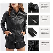 voordelige Imitatieleren jassen-Dames Jas van imitatieleer Comfortabel Zak Volledige ritssluiting Modieus Street Style Effen Buiten Casual / Dagelijks Normaal Opstaand Normale pasvorm Lange mouw bovenkleding Zwart Rood Kameel Lente