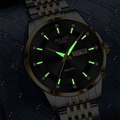 preiswerte Quarz-Uhren-Die neue Edelstahlband große Ziffernblatt modische Herren Business Uhr mit IPX7 Wasserbeständigkeit leuchtendem Kalender und Tagesanzeige Freizeit Quarz Uhr einfache und vielseitige Herren Sport
