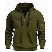preiswerte Basic-Hoodies für Herren-Herren Kapuzensweatshirt Viertelreißverschluss Kapuzensweatshirt Schwarz Armeegrün Marineblau Khaki Hellgrau Mit Kapuze Einfach Tasche Kordelzug Sport &amp; Outdoor Täglich Ferien Polyester Streetwear