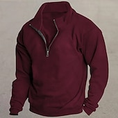 abordables sudaderas de lana-Hombre Sudadera Sudadera de polar Pull-over Sudadera con un cuarto de cremallera Negro Blanco Vino Rojo Caqui Cuello Mao Plano Deporte Casual Diario Ropa de calle De Deporte Primavera Otoño Ropa