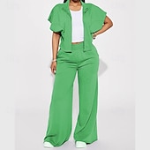 abordables pierna ancha y cintura alta-Mujer Perneras anchas Chinos Casual Medio corto Cintura Media Plano Perneras anchas Cintura elástica Confortable Transpirabilidad Deporte Casual Diario Negro Amarillo Rosa Vino Primavera Otoño Holgado