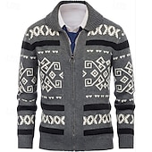 baratos suéter cardigã masculino-Homens Sueter Cardigan Suéter Cortado Suéter com zíper Suéter de malha Estriado Tricotar Tops regulares Zíper Losango Lapela Moda Clássico Férias Roupa Diária Roupa Outono Inverno Preto Vermelho S M L