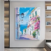 cheap Landscape Paintings-Handmade abstract street art oil painting France Paris City Landscape oil painting Oil painting of Street View of Paris City People walking in the bustling streets of Paris frame painting