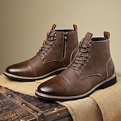 abordables Bottines-Bottines à lacets vintage pour homme – bottines à bout droit avec coutures classiques pour le travail, le week-end et l&#039;automne