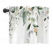 abordables Cortinas y cortinajes-1 pieza de cortina corta de cocina de vegetales de hojas verdes de 54 pulgadas x 18 pulgadas - Cortina de boca de poste lavada a máquina 100% poliéster con ojales diseño de hojas translúcidas adecuada