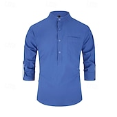 voordelige Heren Elite Overhemden-Voor heren Overhemd Zwart Wit Geel Rood Donker Marine Lange mouw Effen opa kraag School Formeel Kleding minimalistische