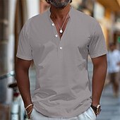 economico Strada-Per uomo Camicia Camicia di lino Camicia con colletto alla coreana Camicia popover Camicia Estiva Abbigliamento da spiaggia Semplice Vacanza Abbigliamento casual alla moda Nero Bianco Rosa Blu marino