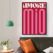 abordables Reproductions-1 affiche sur toile « Amore mio » - rouge vif &amp;Décoration murale sans cadre d&#039;art moderne rose avec un design de texte stylisé, parfaite pour la chambre à coucher, le salon ou le couloir, décoration