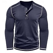 cheap Casual Henley Tee-Men&#039;s T Shirt Henley Shirt Henley Top Long Sleeve Solid Color Vintage Casual Contrast Stitching Henley Outdoor Causal Casual Spring Fall Spring &amp;  Fall Black White Gray Henley T-Shirt