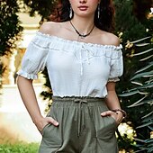levne Topy-Retro Středověké Renesanční Halenka / košile Nahoře nabírané Viking Keltský rytíř Elfí Pevná barva Dámské Keltské Fantazie Plesová maškaráda Dovolená Běžné / Denní LARP Dospělé Tričko Léto