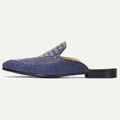 cheap Premium Leather Loafers-Men&#039;s Blue Crocodile Pattern Leather Mule Shoes – Slip-On Luxury Loafers for Stylish Men at Summer Parties and Resort Events