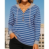 economico Felpa &amp; Sweatshirt-Per donna Felpa pullover Top casual Coulisse Manica Lunga Top Athleisure Scollo a V Protezione Solare Antivento Palestra All&#039;aperto Corsa abbigliamento sportivo Abbigliamento sportivo A righe Grigio