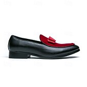 tanie Loafery-męskie mokasyny z czerwonego aksamitu z kokardą – eleganckie, wsuwane buty na przyjęcia, wesela, kolacje i bale maturalne