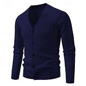 cheap Men&#039;s Cardigan Sweater-Men&#039;s Cardigan Sweater Cropped  Sweater Knit Sweater Ribbed Knit Regular Tops Buttons Jacquard Plain V Neck Fashion Classic Vacation Daily Wear Clothing Apparel Fall Winter Black Navy Blue S M L