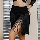 abordables Ropa de baile latino-Minifalda negra con flecos y pantalones cortos para mujer, elástica, para rave, discoteca, baile latino, salsa