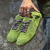 abordables Baskets-Baskets décontractées à lacets en daim vert pour hommes avec tige texturée et semelle souple, style urbain rétro pour un usage quotidien, des promenades le week-end et des sorties urbaines