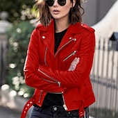 economico Giacche in finta pelle-Per donna Giacca in Ecopelle Confortevole Cerniera completa Moda Stile da Strada Semplice All&#039;aperto Casual Quotidiano Regolare Collo ripiegato Vestibilità regolare Manica Lunga Capispalla Argento