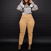 billige kjolebukser for kvinner-Dame Dressbukser Gatemote Fritid Full lengde Naturlig عادي Elastisk midje comfy utendørs Arbeid Svart Hvit Gul Rød Høst Normal