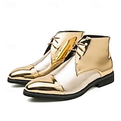 cheap Dress Boots-Men&#039;s Shiny Gold Lace-Up Ankle Boots – Fashion Statement Dress Boots for Stage Shows, Prom Nights &amp; Festivals