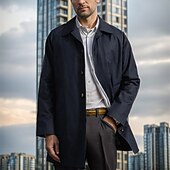 cheap Men&#039;s Trench Coat-Men&#039;s Overcoat Trench Coat Long Trench Coat Vacation Daily Fall Winter Polyester Windproof Soft Outerwear Clothing Apparel Fashion Classic Plain Pocket Lapel Single Breasted