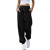 economico pantaloni cargo da donna-Per donna Pantaloni Cargo Pantaloni Eleganti Streetwear Casual Lunghezza intera Naturale Semplice Tasca Design con Coulisse Elastica Comodo All&#039;aperto Streetwear Ferie Grigio scuro Aalbicocca Marrone
