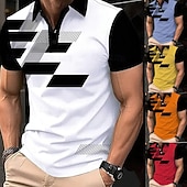  Herren Geometrisch Polo Kurzarm Polo-Shirts Hemden mit Kragen Business-Casual Schule Outdoor Alltagskleidung Hauskleidung Knöpfe 3D-Druck Sommer Frühling Herbst Gelb Rote Blau