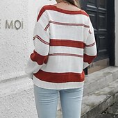 preiswerte Grafische Muster und Details-Damen Pullover Lässig Gestreift Grobstrick V Ausschnitt Gestrickt Langarm Normale Oberteile Stricken Täglich Ferien Ausgehen Rosa Rote Herbst Winter