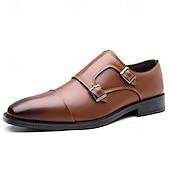 abordables Officiel-Chaussures habillées en cuir à double boucle pour homme – élégantes chaussures de soirée marron pour mariages, tenues de bureau et cérémonies
