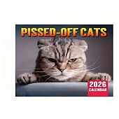 お買い得  家庭用品-2026年 怒った猫 カンフー猫カレンダー 面白い犬のうんちカレンダー ラミネート加工 月間プランナー 英語の日付付き 1月から12月まで 自宅やオフィスの装飾に最適 猫好きや犬好きの方に最適
