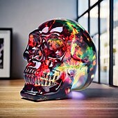 economico Halloween-Statuina di teschio in vetro fatta a mano - scultura di teschio in cristallo iridescente multicolore, decorazione fantasy americana per vari tipi di stanze, ideale per decorazioni natalizie, di
