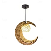 baratos Luzes pendentes-Luminária pendente vintage estilo country em formato de lua crescente, material de corda trançada de metal, 40 cm de altura, luz branca quente/branca, e26 e27, corrente ajustável