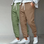 billige Klassisk-Herre Linbukser Bukser Sommerbukser Strandbukser Uformelle bukser Lomme Elastisk midje Helfarge Komfort Pustende Full lengde utendørs Hjem Daglig Ferie Klassisk Stil Lys khaki + svart Lys khaki