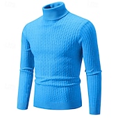 billiga tröja för män-Herr Pullover tröja Stickad tröja Ribbad Sticka Vanliga toppar Stickat Slät Polokrage Mode Grundläggande Semester Dagliga kläder Kläder Höst Vinter Vin Svart S M L