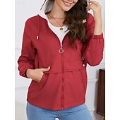 billiga Trenchcoats-Dam Trenchcoat Hoodiejacka Bekväm Andningsfunktion Dragkedja Ficka Ledigt Slät Semester Gata Dagliga kläder Utekväll Dragkedja Normal Luvtröja Normal Långärmad Ytterkläder Svart Gul Vin Vår Höst