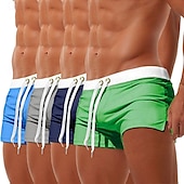 olcso férfi boxer úszónadrág-4 db-os férfi úszónadrág fürdőruha szörfös rövidnadrág strandnadrág rugalmas derék húzózsinóros cipzáras zsebbel egyszínű gyorsan száradó légáteresztő térdig érő hétköznapi mindennapi tengerparti