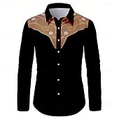 abordables camisas occidentales de los hombres-Hombre Estampado Floral Flores camisa occidental Abotonar la camisa Camisa vaquera Manga Larga occidental retro de la vendimia Exterior Casual Verano Primavera Otoño Cuello Vuelto Impresión 3D