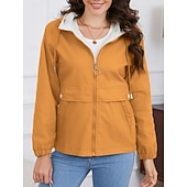 billiga Trenchcoats-Dam Trenchcoat Hoodiejacka Bekväm Andningsfunktion Dragkedja Ficka Ledigt Slät Semester Gata Dagliga kläder Utekväll Dragkedja Normal Luvtröja Normal Långärmad Ytterkläder Svart Gul Vin Vår Höst