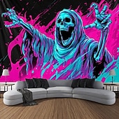 cheap Halloween Wall Tapestries-Halloween Blacklight Tapestry UV Reactive Glow in the Dark Forest Trippy Mountain Misty Graveyard Ghost Hanging Tapestry Wall Art Mural for Living Room Bedroom